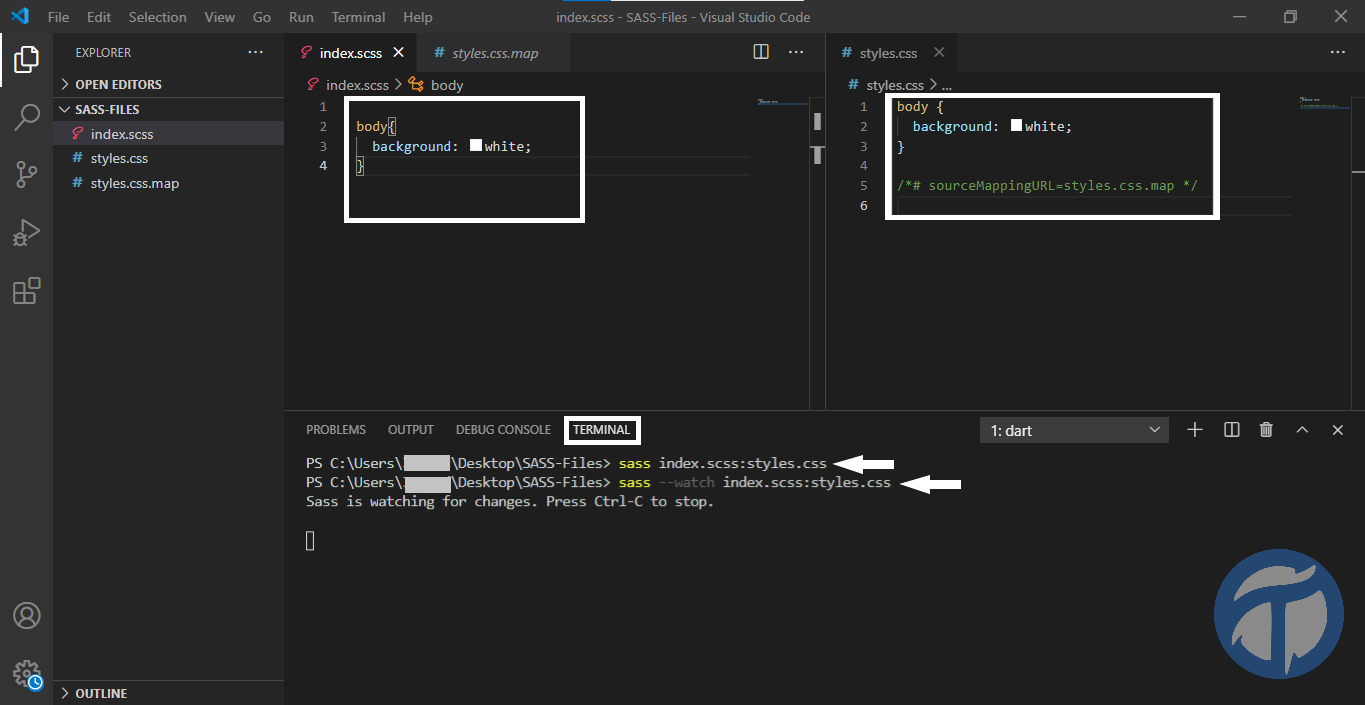 SCSS Transpilation/Compilation Using Dart - VS Code Running